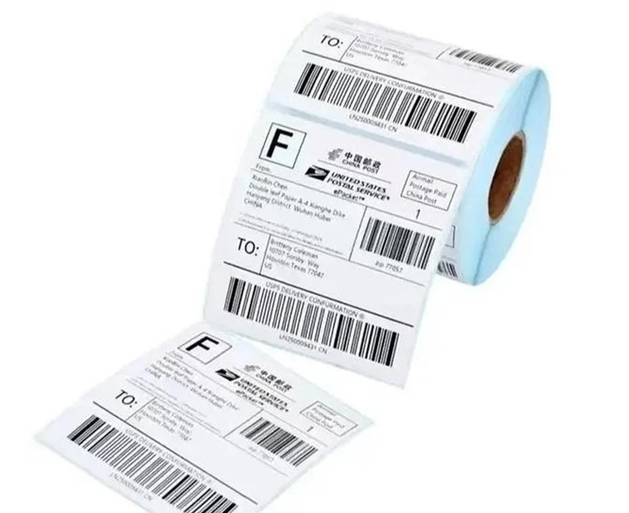 Synthetic film labels on a roll for industrial logistics